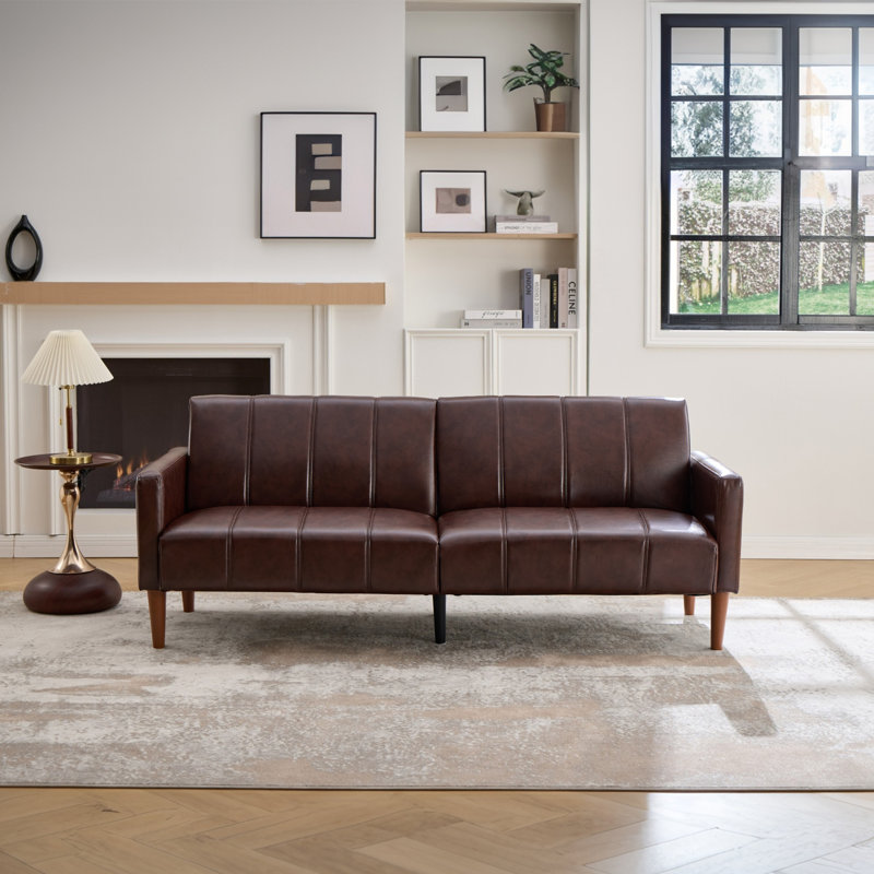 Canapé-lit de style moderne en simili-cuir de 74,8 po de large à dossier divisé capitonné, Espresso