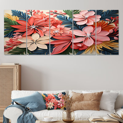 Ensemble de 5 impressions murales roses et fleurs tropicales