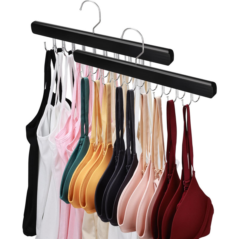 2 Pack Bra Hanger for Closet Organizer, Premium Tank Top Hangers,Natural, Black