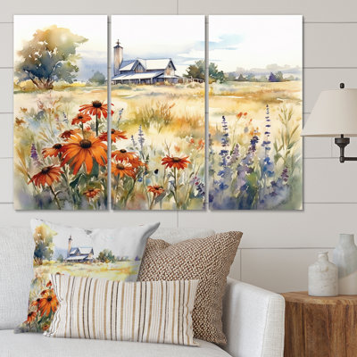 «Green Green Meadow At The Farm II», reproduction sur toile 3 pièces