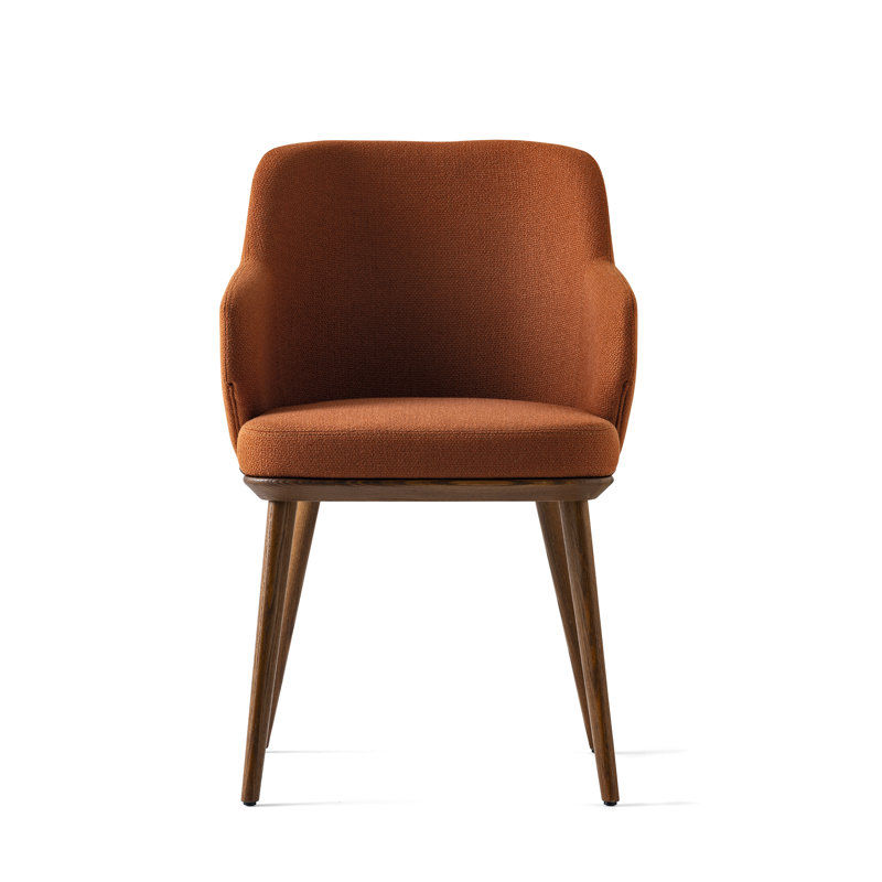 Foyer Upholstered Armchair with Wooden Base, Terracotta, Walnut