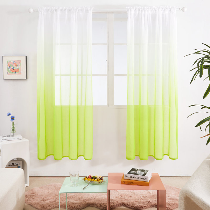 Zhejno Sheer Curtain Pair, 52" W x 72" L, Apple Green