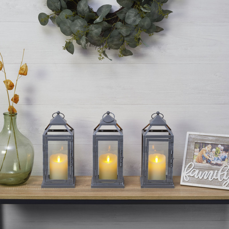 12'' H Metal Tabletop Lantern, Gray