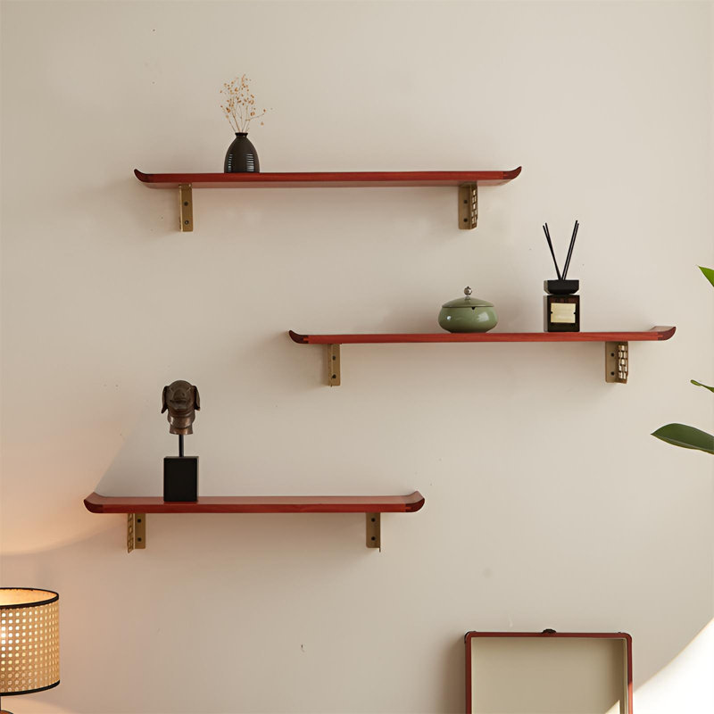 Tablette flottante en bois massif de style chinois | Console classique avec support, H 4,72 po x l 23,62 po x P 7,87 po