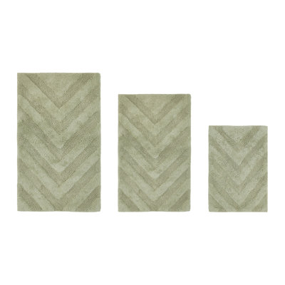 Ensemble de tapis pour salle de bain à chevrons touffetés 100% coton 1990 GSM Branston Premium avec envers en latex antidérapant, certifié OEKO-TEX®, super absorbant et lavable à la machine, sauge