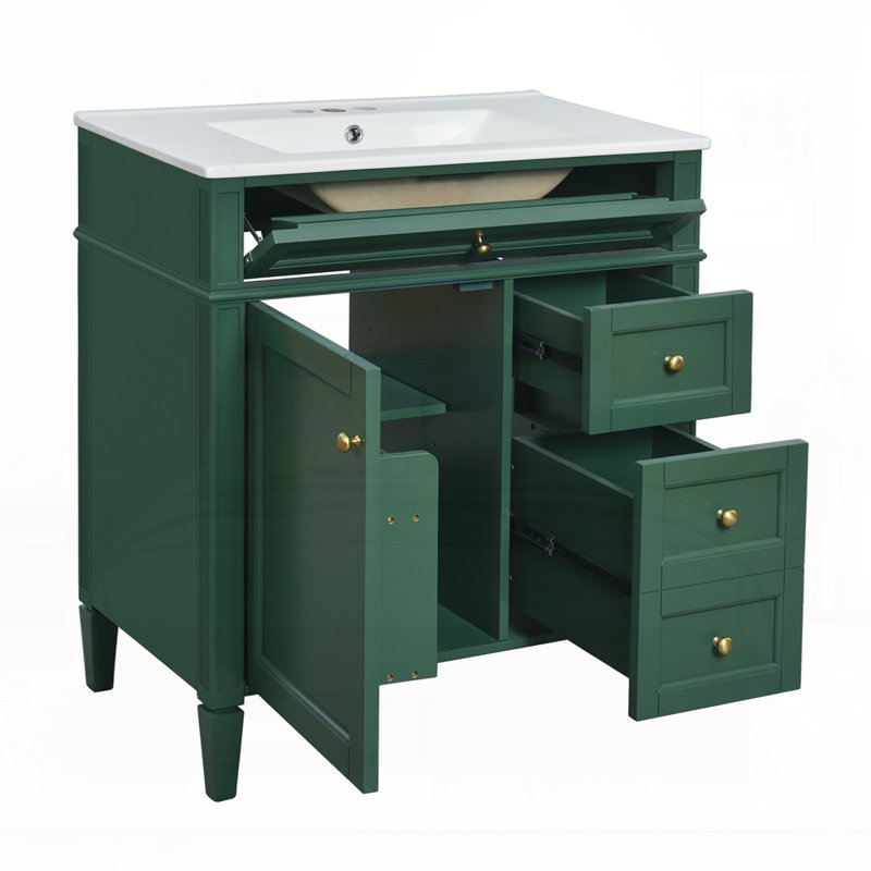 Meuble-lavabo de 30 po avec lavabo supérieur, Vert, Doré