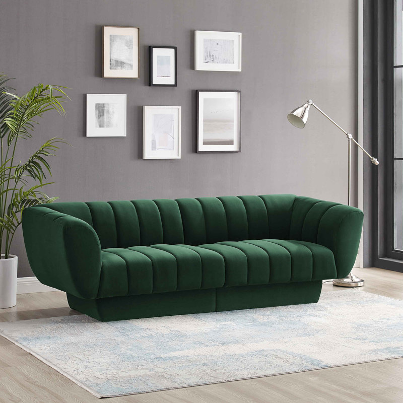 Siniya 88.2" W Chesterfield Sofa, Green, 30.3 H x 88.2 W x 34.3 D, 3