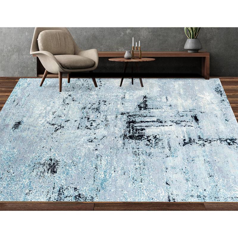 Hand-Knotted High-Quality Blue and Silver Area Rug