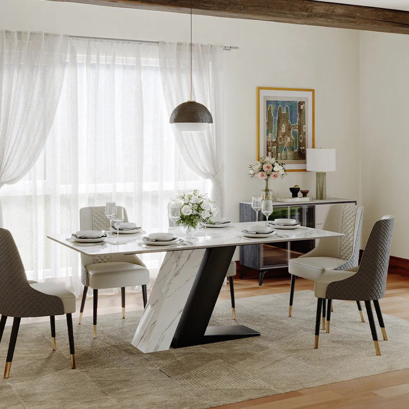  Table de salle à manger Stapp, H 29,53 po x L 70,87 po x l 35,43 po, Noir, Blanc lustré