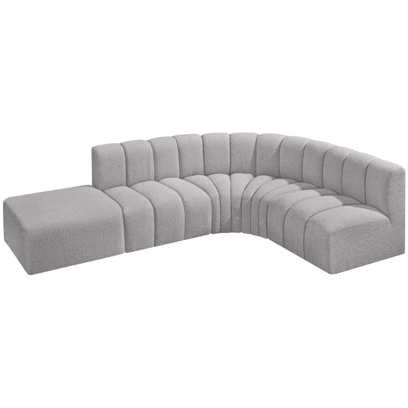 Isleen Upholstered Curved Sectional with Ottoman Reversible, Grey Boucle Fabric