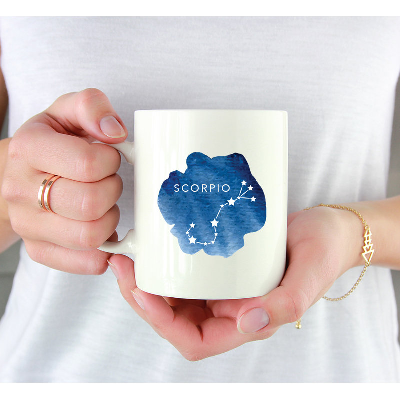 Handmade Ceramic Porcelain Coffee Mug Teacup and Saucer, Scorpio