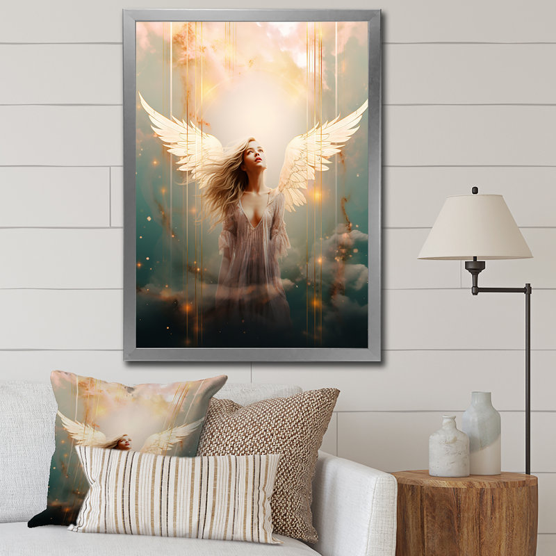 Glorious Ascendant Angel - impression, Cadre simple argenté, H 44 po x l 34 po x P 1,5 po