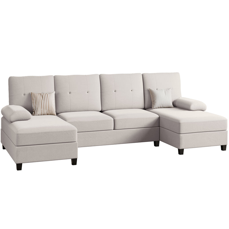 Canapé modulaire rembourré 3 pièces 3 pièces, Mélange de coton beige