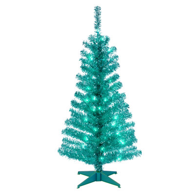 4ft. Turquoise Tinsel Tree with Clear Lights