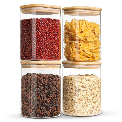 Bocaux en verre de 37 oz avec couvercle, pot de rangement transparent, pot en verre pour garde-manger, farine, céréales, riz, sucre, café, café, café, épices, ensemble carré de 4