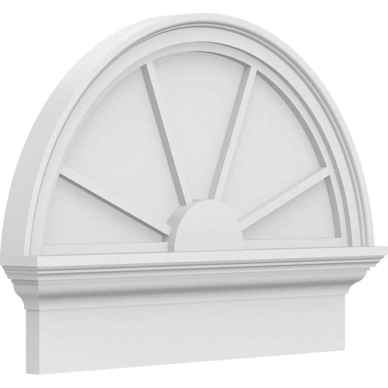 Architectural grade 4-spoke PVC pedimented semi-circle, H 18 3/4 po x l 24 po x P 2 3/4 po