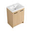 Meuble-lavabo autoportant de 24 po avec lavabo en résine, chêne clair, rangement à double porte, prêt-à-assembler, avec poignées en aluminium noir et brossé