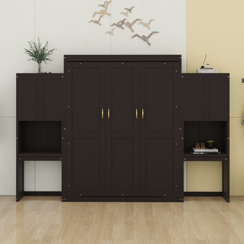 Lit escamotable avec bureau, coiffeuse et armoires Murphy, Espresso