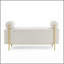 Élégant banc de rangement rembourré en lin avec accoudoirs cylindriques et pieds en fer pour le couloir du salon, beige-129931508