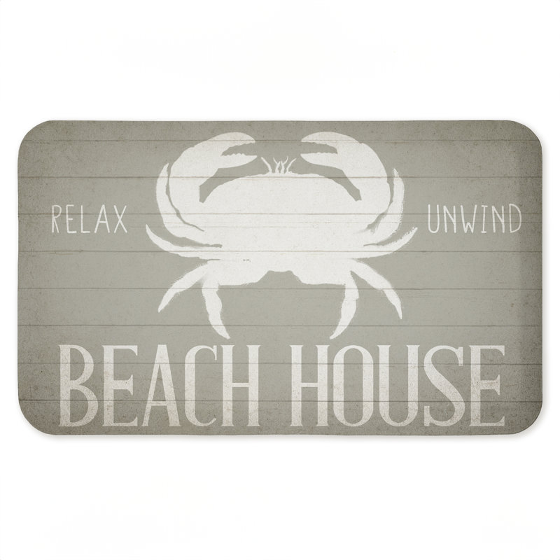 Tapis de sol anti-fatigue à motif de crabe Relax Unwind Beach House, design par Kim Allen, 30 po x 18 po