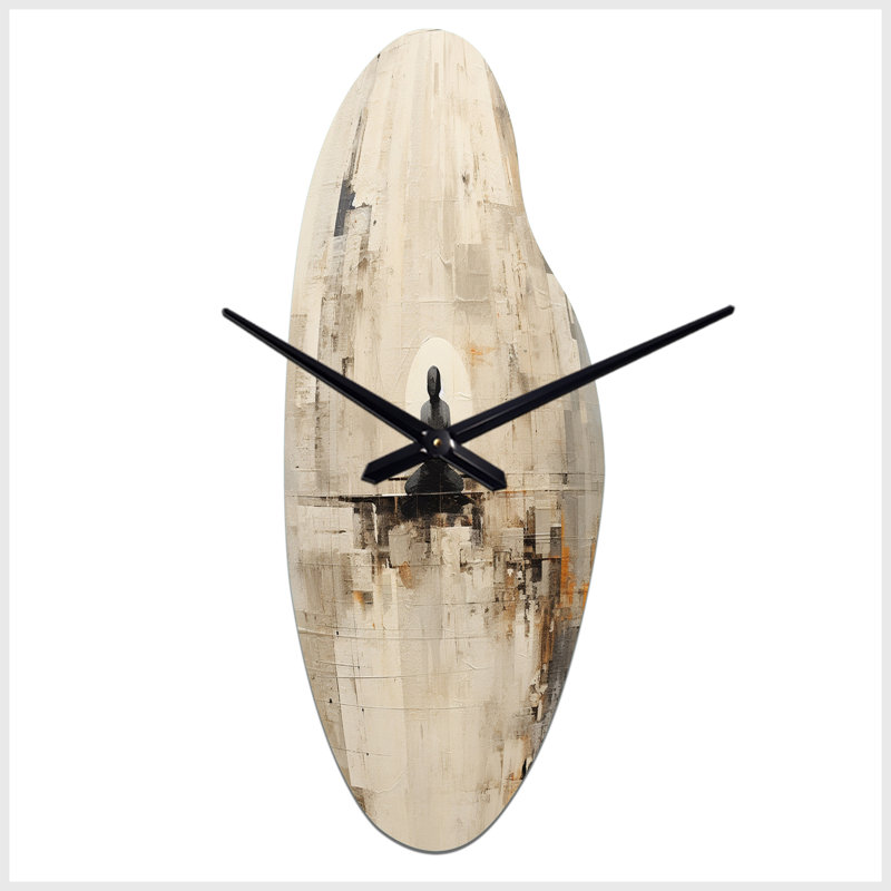 Angoy méditation de yoga abstrait bleu et blanc - horloge murale incurvée traditionnelle en métal, impression d'horloge murale beige