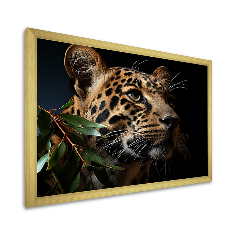 Leopard Canvas Wall Art, Wildlife Jungle Animal Print - Leopard Glimpse Of Shadows, Gold Single Picture Framed