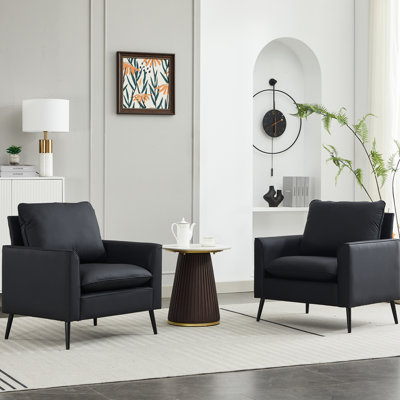 Cuir noir patte de chat 2 pièces, chaise simple Nordic Retro pour chambre à coucher, balcon, tissu respirant, assise confortable, rembourré, largeur de 32,15 po, hauteur, salon partiellement assemblé, 25,83 po