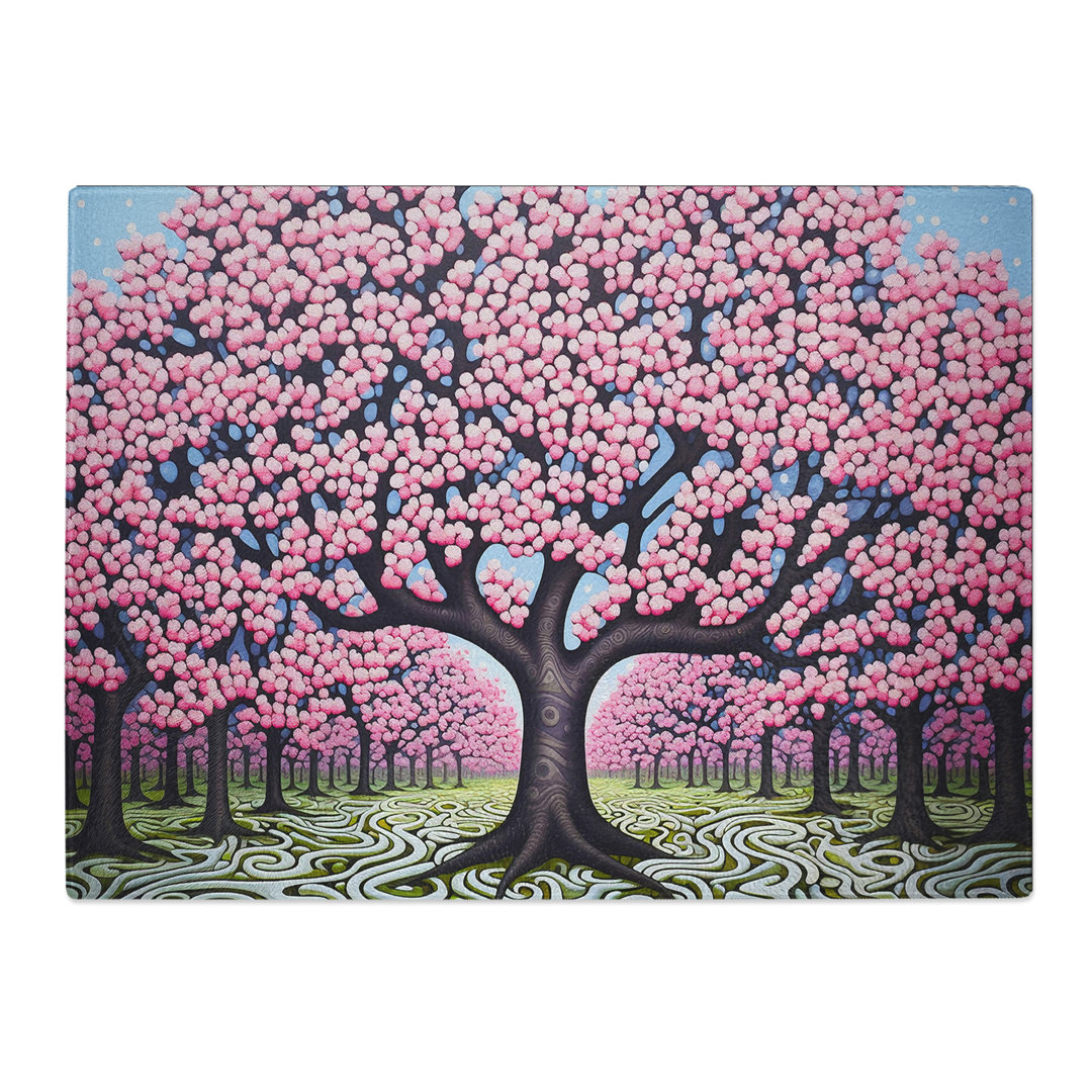 Cherry Blossom Tree Op Art  Glass Chopping Board
