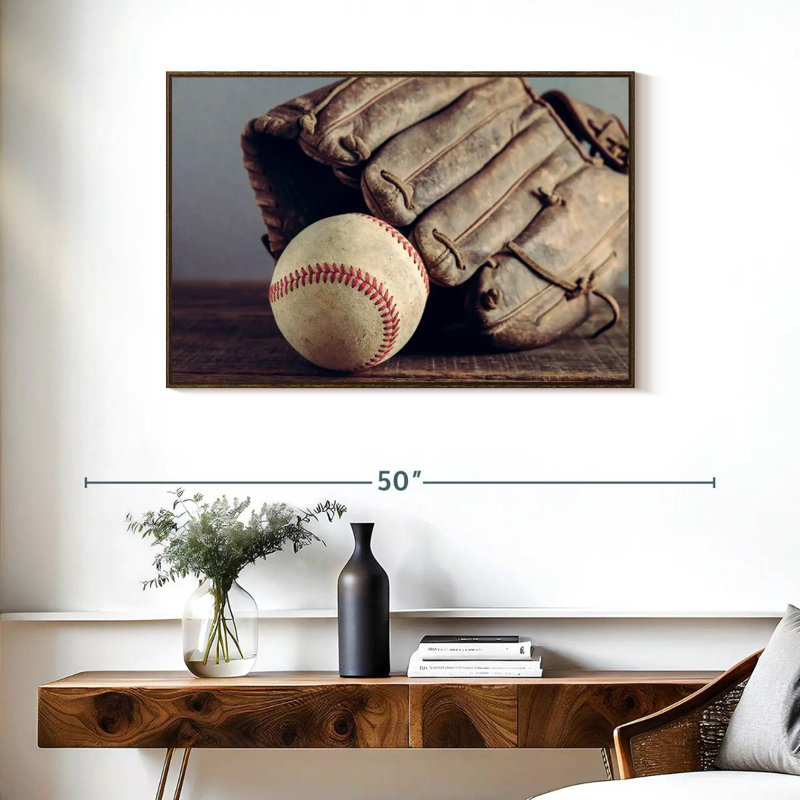 Souvenirs de baseball, 37 po x 25 po, Cadre flottant noyer