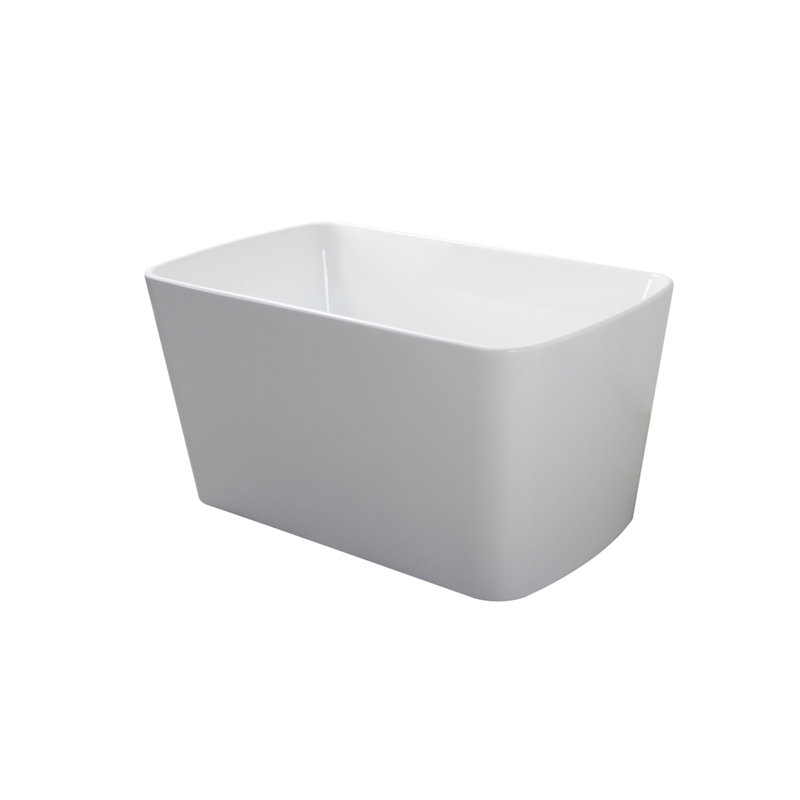 Sleek White Acrylic Freestanding Soaking Bathtub, Sit-In Design, With Chrome Overflow And Drain