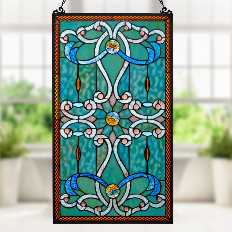 26"H Baroque Style Tiffany-Stained Glass Window Panel