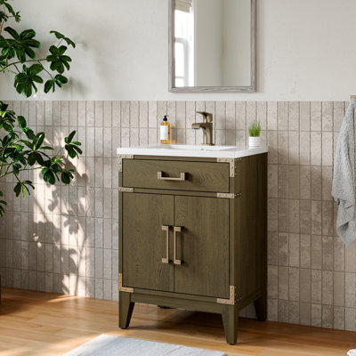 24" Single Bathroom Vanity With Resin Top,Grey