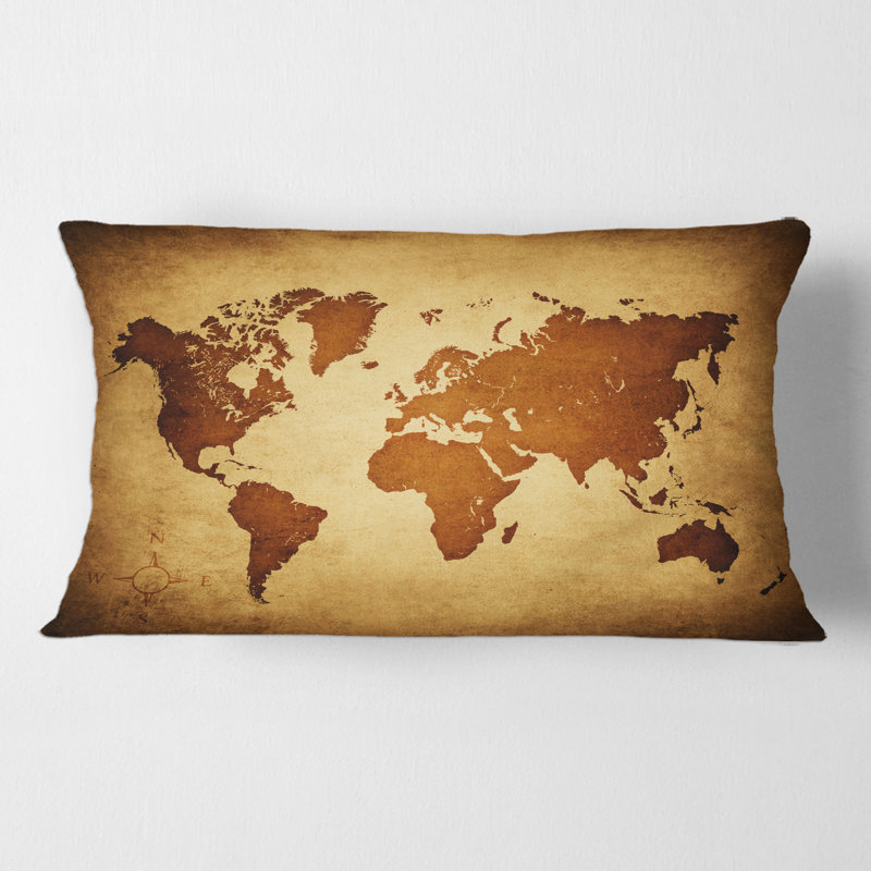 Rectangle, ancienne carte du monde VI - Coussin décoratif imprimé rétro