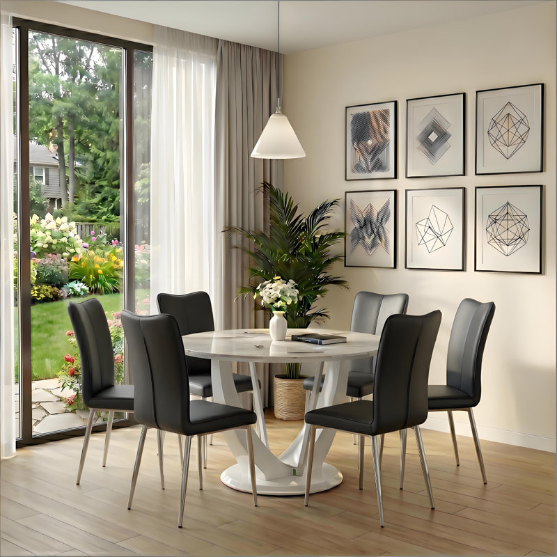 Ensemble de table de salle à manger 47,2 po, table de salle à manger moderne avec chaises à dossier haut en similicuir, Noir