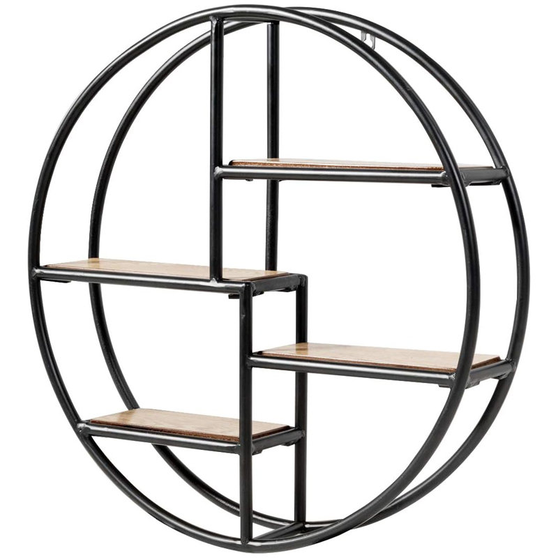 Round Wall Shelf Set Of 4, Floating Circular Shelves With Wood & Metal Frame, Wall-Mounted Decorative Storage For Home Office, Layered Display For Books, Plants, And Decor