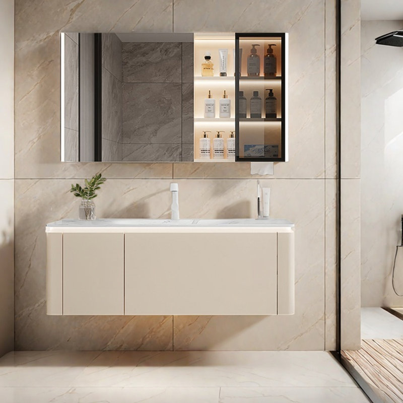 Cream style simple bathroom cabinet.