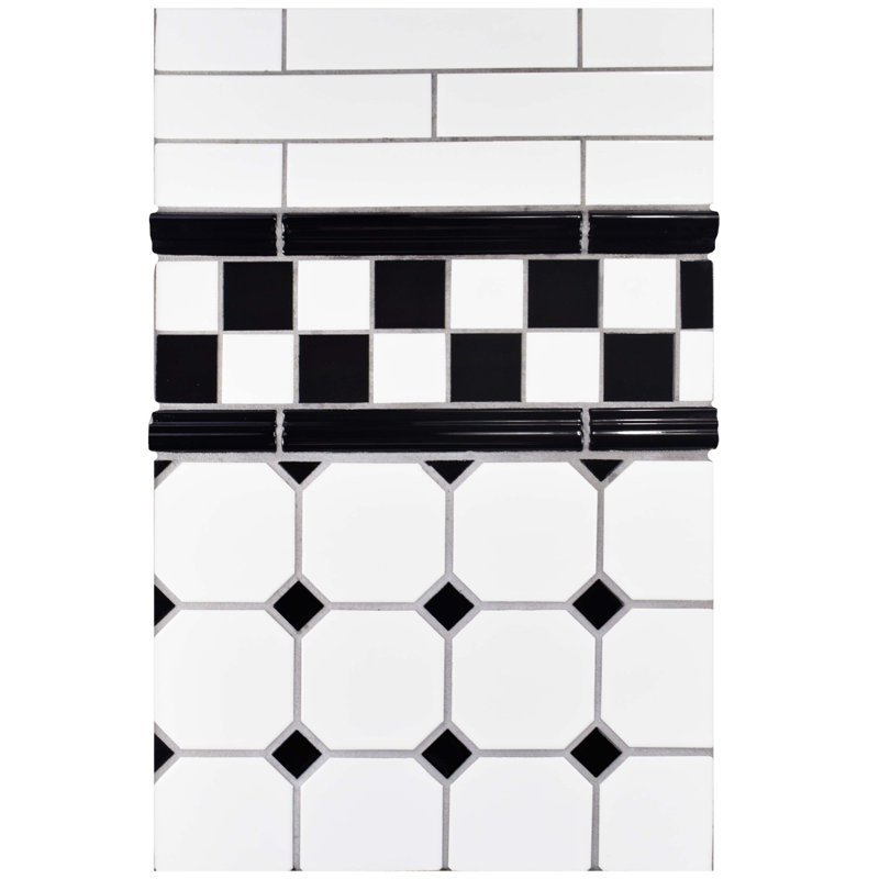 Neros 1-1/4"x7-7/8" Glossy Ceramic Mudcap Wall Tile Trim in Nero