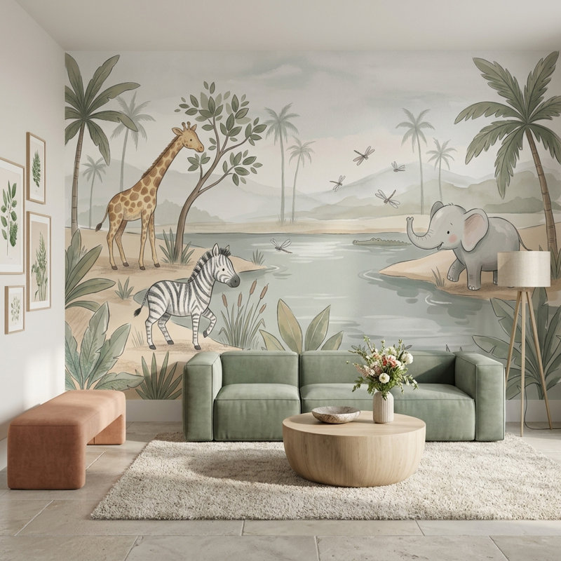 Décoration murale amovible en forme de pastel Safari, 140 po x 108 po, Texturé non collé