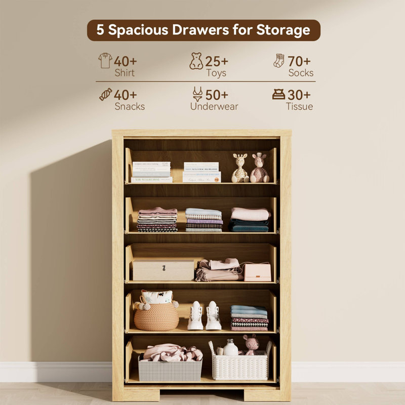  31.5''W Farmhouse 5-Drawer Dresser For Bedroom, 47'' Tall Storage Chest Organizer for Closet