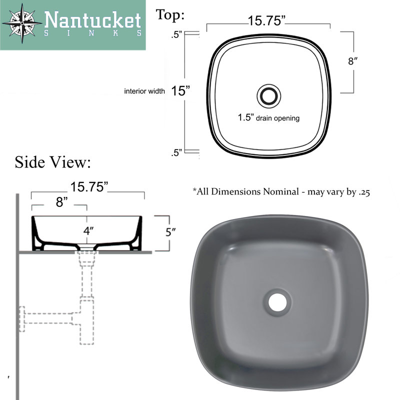 Regatta Poured Square Vessel Bathroom Sink, Concrete