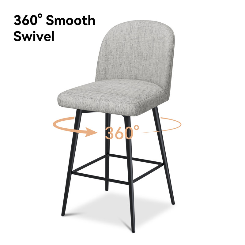 Kanasha 26.9" Counter Stool Upholstered Swivel Counter Bar Stools with Back&Metal Legs(Set of 2), Gray