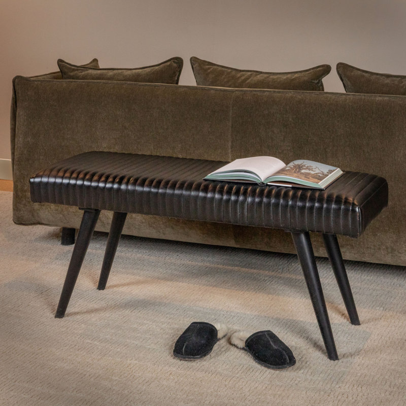 Enterprise Mango Wood and Leather Grid Bench, Black