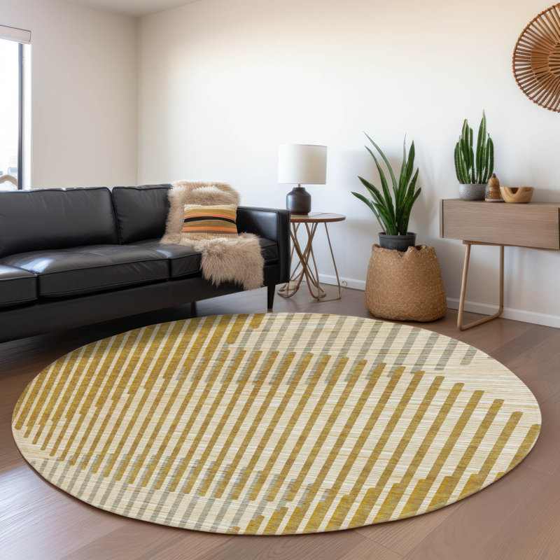 Premium Machine Washable Corum AMF1001 Circles Rug, Round 8'