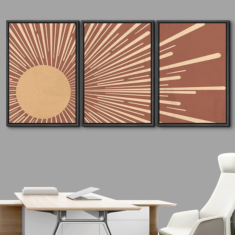 3 pièces, cadre flottant, impression sur toile, H 36 po x l 72 po x P 1,5 po, Noir