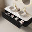 Meuble-lavabo mural noir, lavabos en céramique, rangement peu encombrant, élégance de salle de bain moderne
