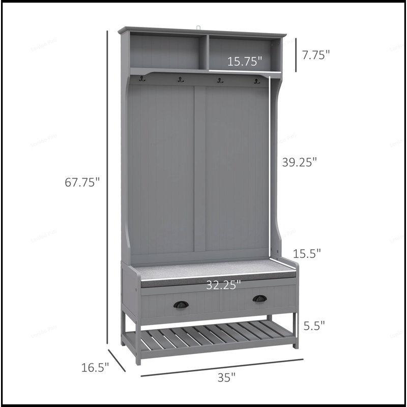 Versatile Hall Tree with Multiple Storage Options and Comfortable Seat for Organized Entryways, Gray