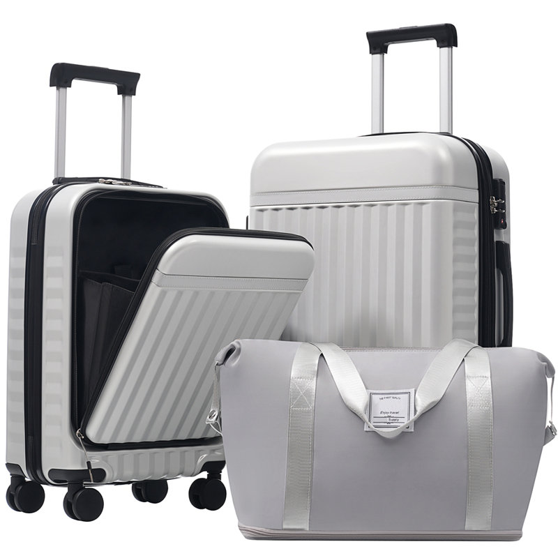 Ensemble de bagage à ouverture frontale 3 pièces, valise de transport rigide avec port USB, bagage extensible avec poignée et roulettes à verrou TSA