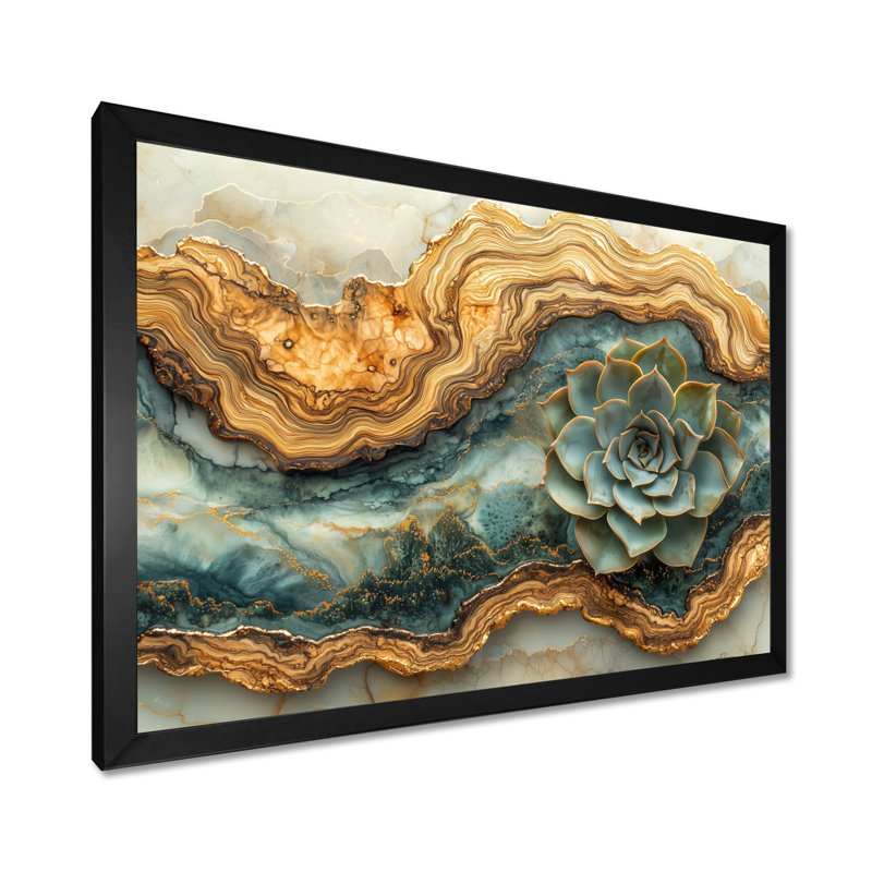 Moheez en bois fleurs succulentes dans la rivière paysage III - art mural succulent, H 30 po x l 40 po, Noir