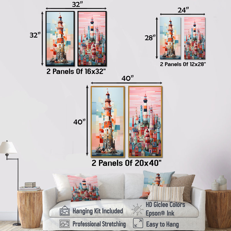Minimalisme, ensemble d'art mural en toile sur 2 phares cubiques, Toile tendue, H 40 po x l 41 po
