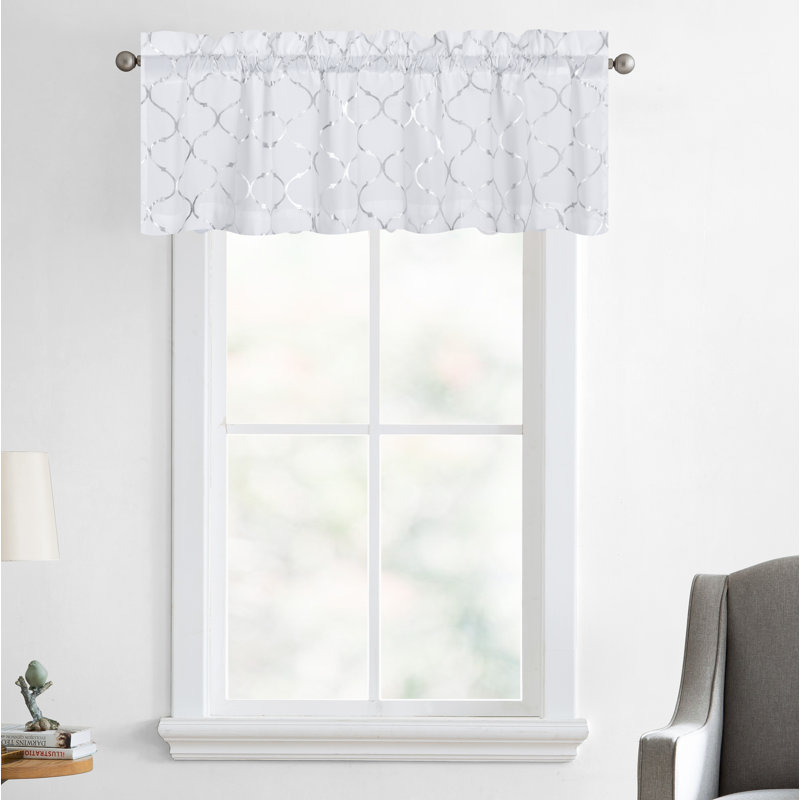 Kacey Cotton Blend Geometric Window Valance, Silver